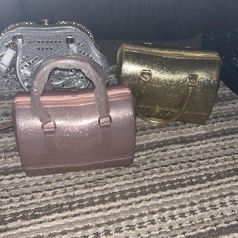Pink and gold jelly purses